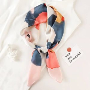 Foulard Carré - Aquarelle Corail et Bleu