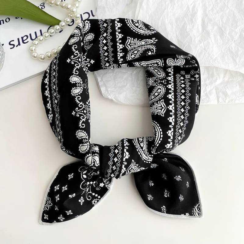 Foulard en coton – Bandana noir bohème Foulard en coton - Bandana noir bohème