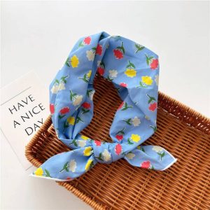 Foulard en coton – Boutons fleuris ciel Foulard en coton - Boutons fleuris ciel