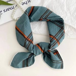 Foulard en coton - Carreaux bleu givré