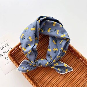 Foulard en coton - Cerises bleu brume