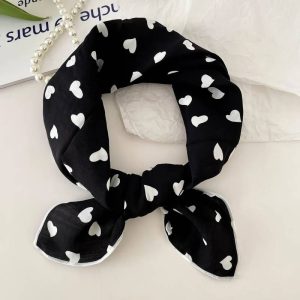 Foulard en coton - Cœurs noir nacré