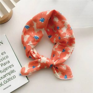 Foulard en coton - Corolles corail azur