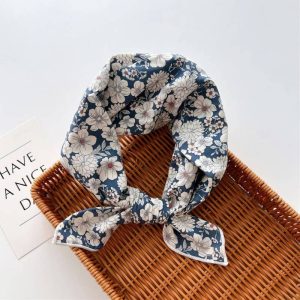 Foulard en coton - Dahlias bleu grisé