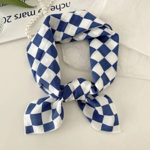 Foulard en coton - Damier azur