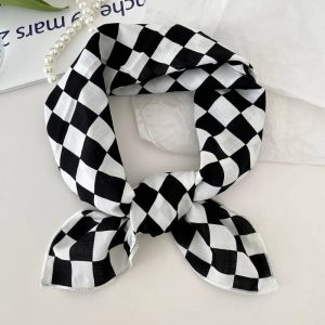 Foulard en coton - Damier noir rétro