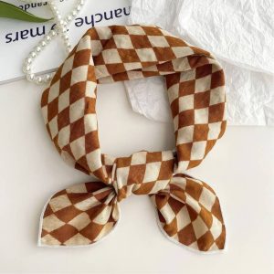 Foulard en coton - Échiquier cannelle