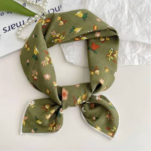 Foulard en coton - Florilège kaki