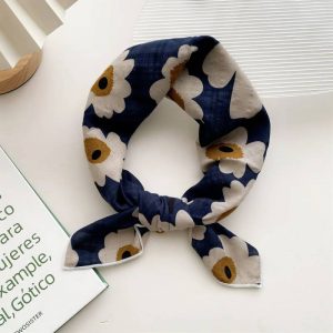 Foulard en coton - Marguerites bleu profond