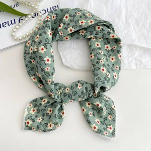 Foulard en coton - Marguerites sauge rétro