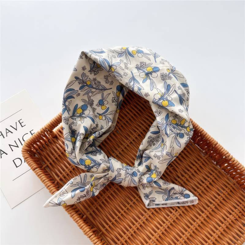 Foulard en coton – Oliviers crème azur Foulard en coton - Oliviers crème azur