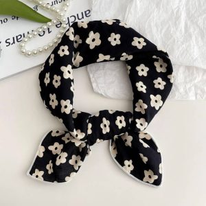 Foulard en coton - Pâquerettes noires