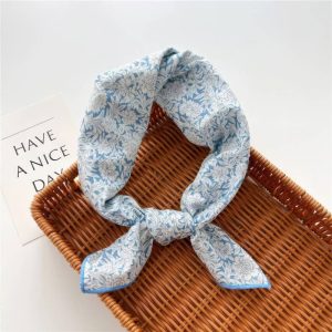 Foulard en coton - Porcelaine florale bleue