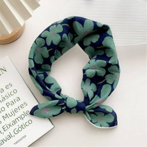 Foulard en coton - Trèfles bleu forêt